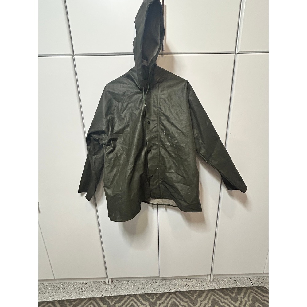 Vintage Rainfair Mens Green Hooded Rain Jacket Waterproof Workwear Made in USA